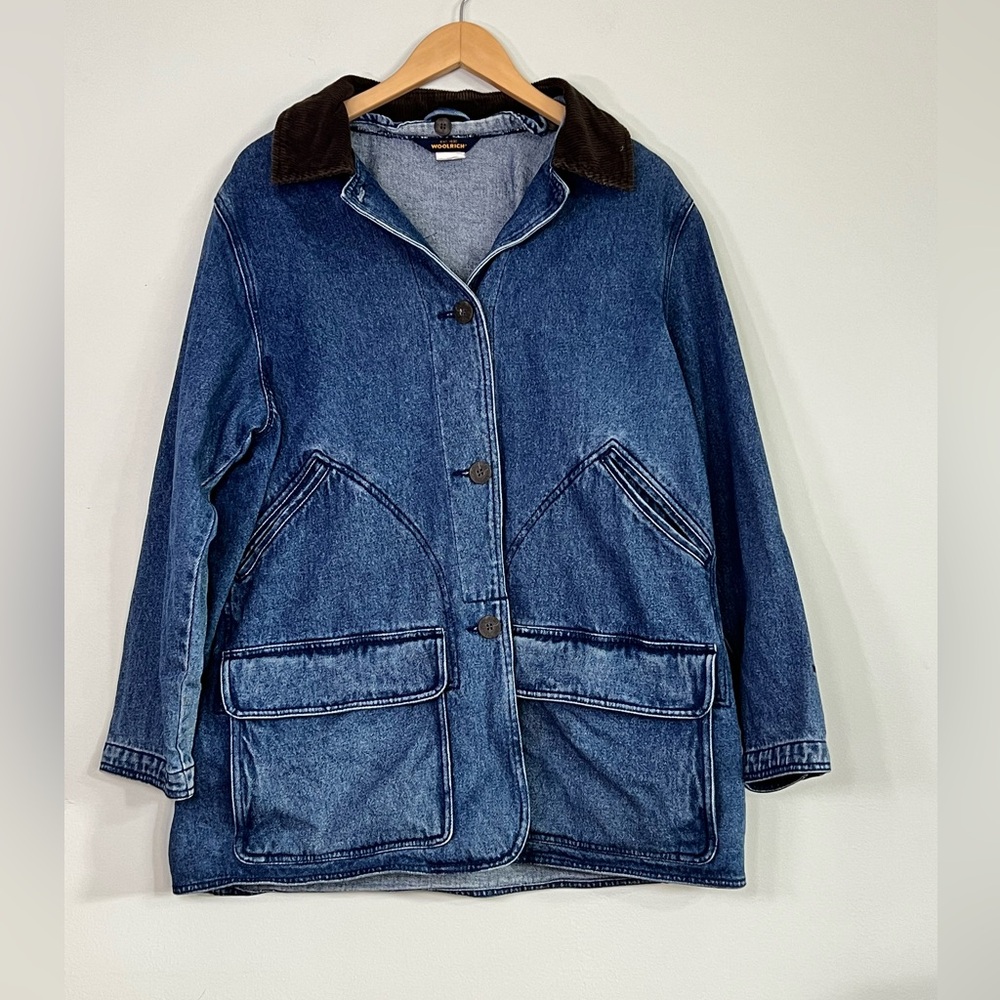 Vintage Woolrich Blue Denim Barn Coat Jacket Chore Jacket Corduroy Collar